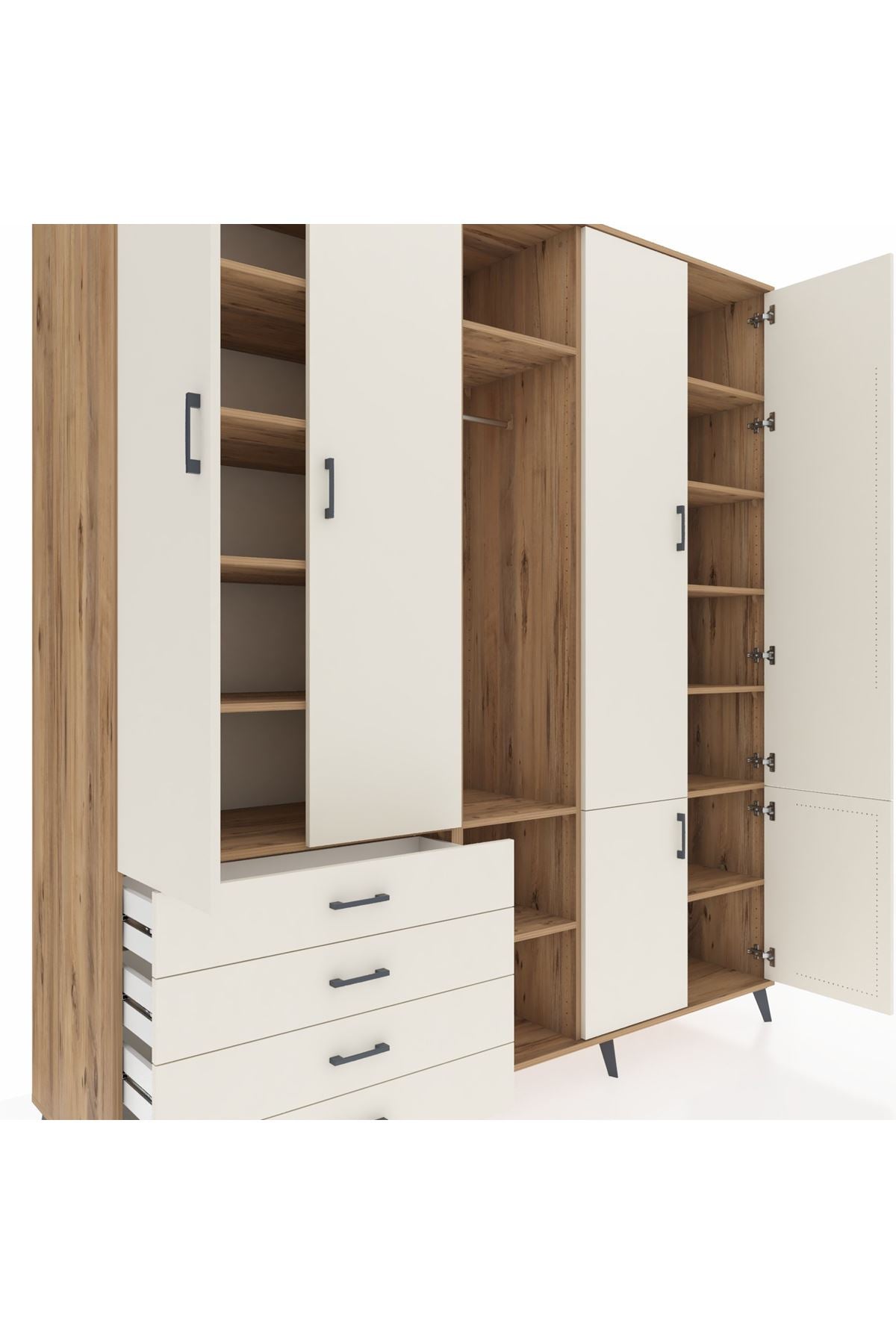 Kronos Dolap 14 Raflı 4 Çekmeceli Tek Askılı 220x59x243 - S784M048V22C