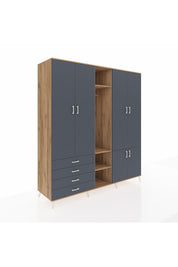 Kronos Dolap 14 Raflı 4 Çekmeceli Tek Askılı 220x59x243 Çam-Antrasit/Antrasit