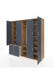 Kronos Dolap 14 Raflı 4 Çekmeceli Tek Askılı 220x59x243 Çam-Antrasit/Antrasit