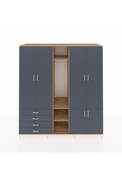 Kronos Dolap 14 Raflı 4 Çekmeceli Tek Askılı 220x59x243 Çam-Antrasit/Antrasit