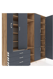 Kronos Dolap 14 Raflı 4 Çekmeceli Tek Askılı 220x59x243 Çam-Antrasit/Antrasit