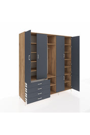 Kronos Dolap 14 Raflı 4 Çekmeceli Tek Askılı 220x59x243 Çam-Antrasit/Antrasit