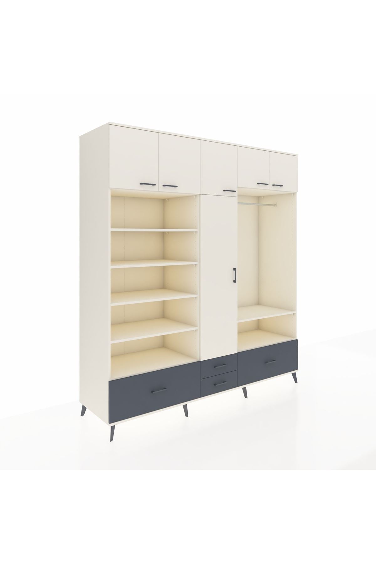 Kronos Dolap 18 Raflı 4 Çekmeceli Tek Askılı 220x59x243 - S784M050V05C
