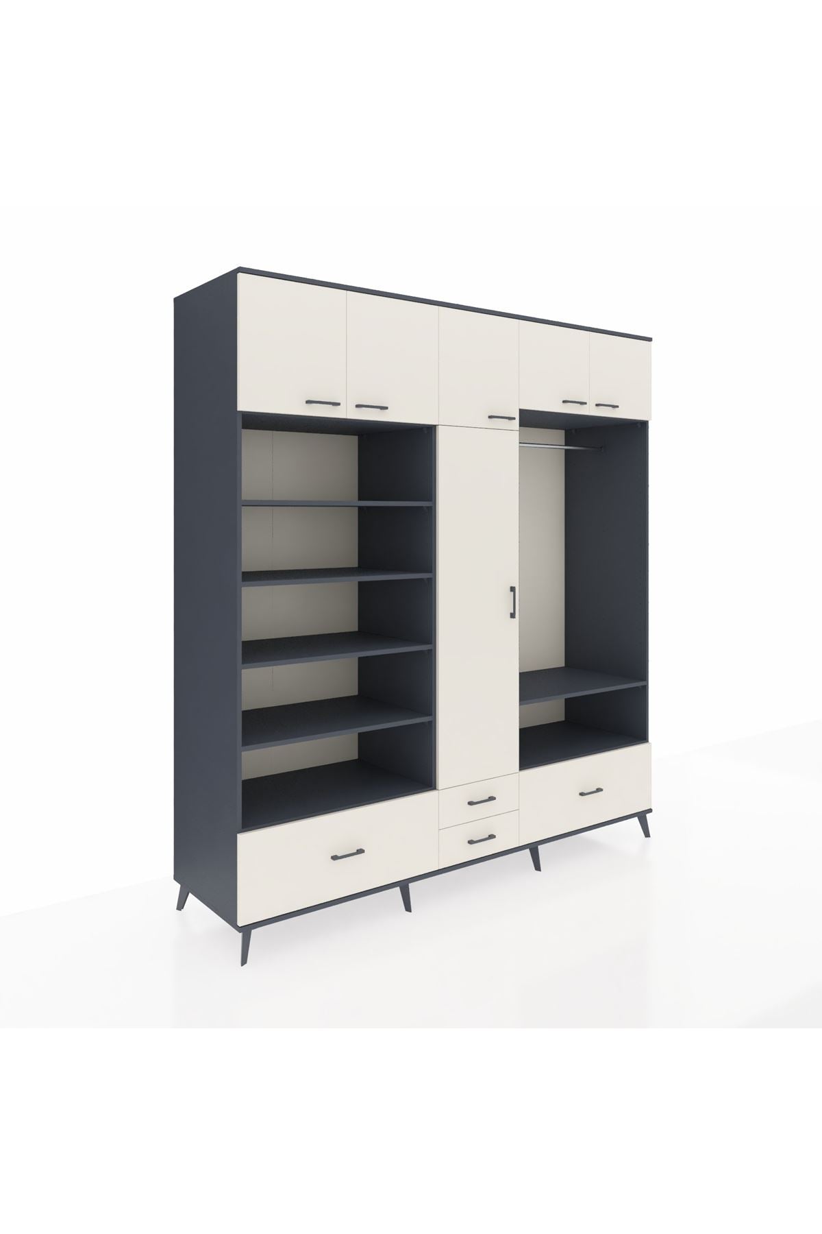 Kronos Dolap 18 Raflı 4 Çekmeceli Tek Askılı 220x59x243 - S784M050V13C