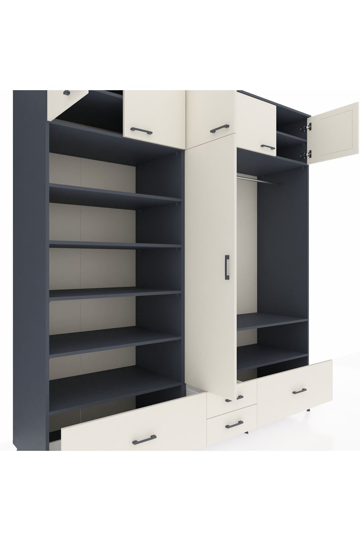 Kronos Dolap 18 Raflı 4 Çekmeceli Tek Askılı 220x59x243 - S784M050V13C