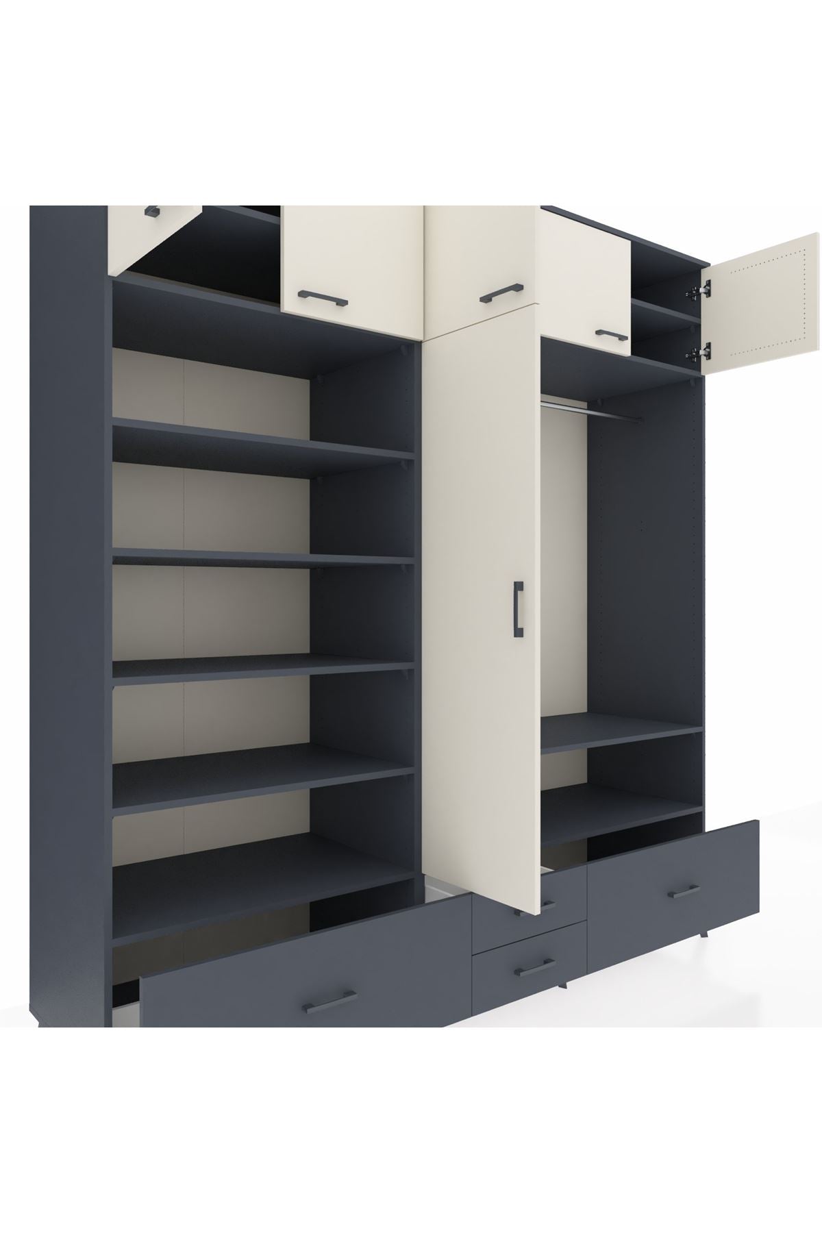 Kronos Dolap 18 Raflı 4 Çekmeceli Tek Askılı 220x59x243 - S784M050V14C