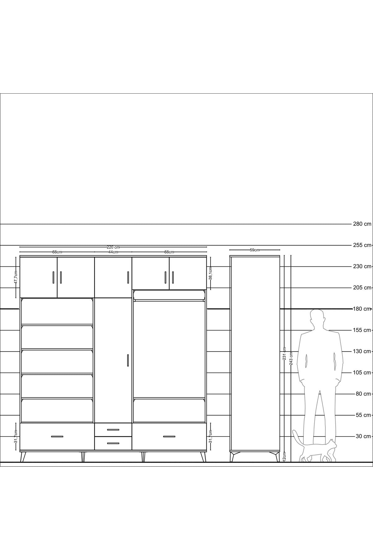 Kronos Dolap 18 Raflı 4 Çekmeceli Tek Askılı 220x59x243 - S784M050V24C