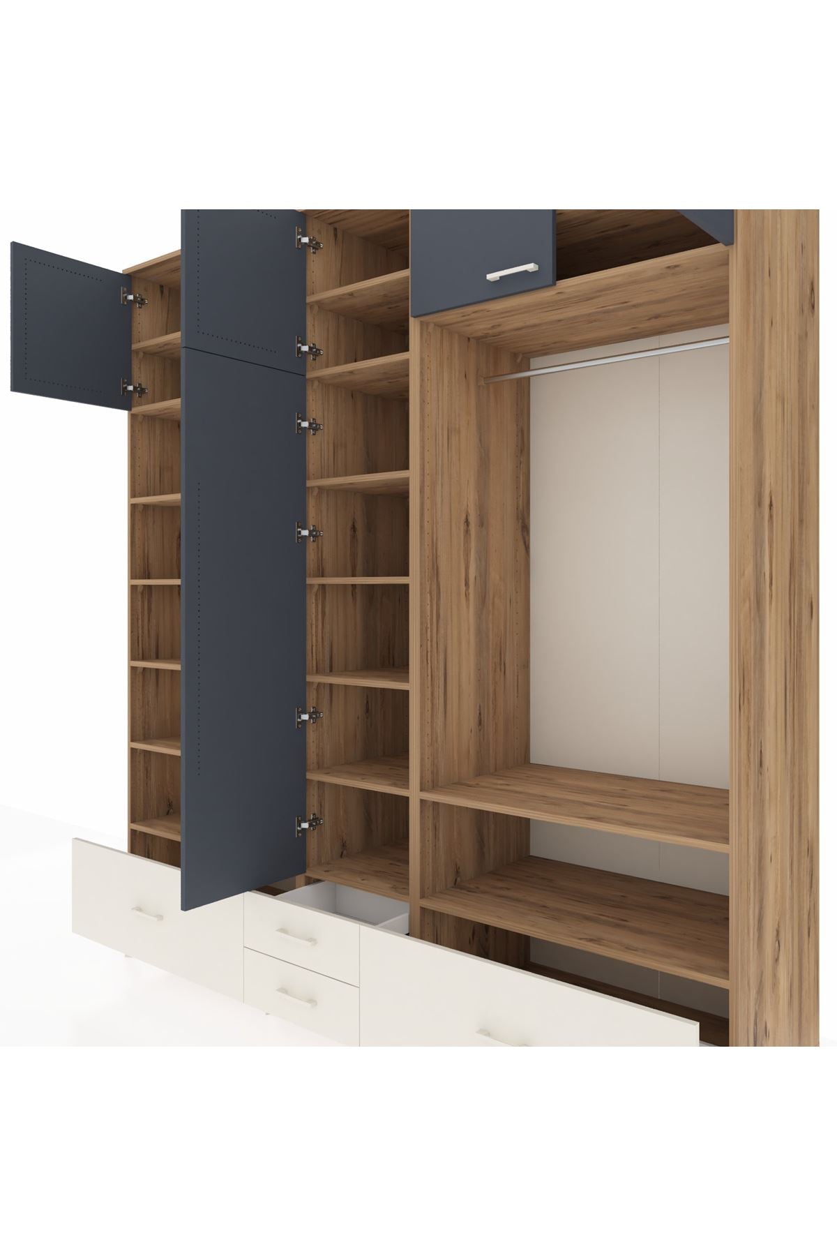 Kronos Dolap 18 Raflı 4 Çekmeceli Tek Askılı 220x59x243 - S784M050V25C