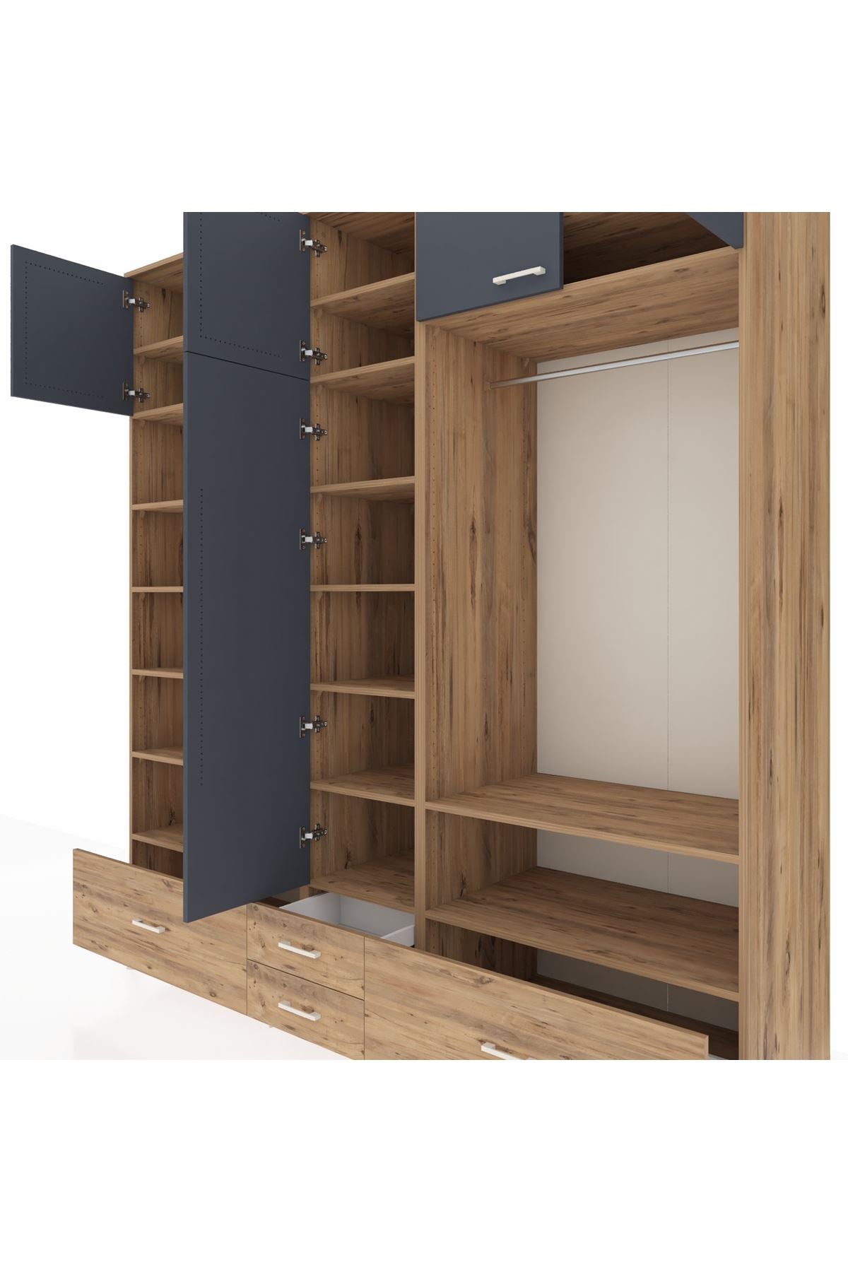 Kronos Dolap 18 Raflı 4 Çekmeceli Tek Askılı 220x59x243 - S784M050V27C