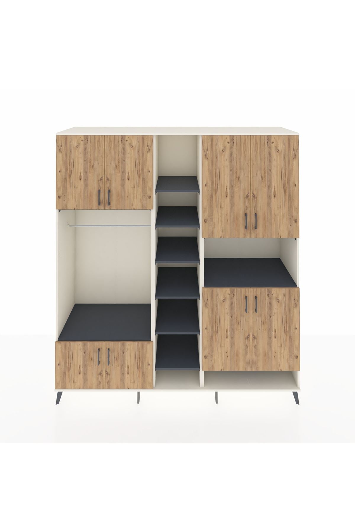 Kronos Dolap 18 Raflı 8 Kapaklı Tek Askılı 220x59x243 Aytaşı-Çam/Antrasit