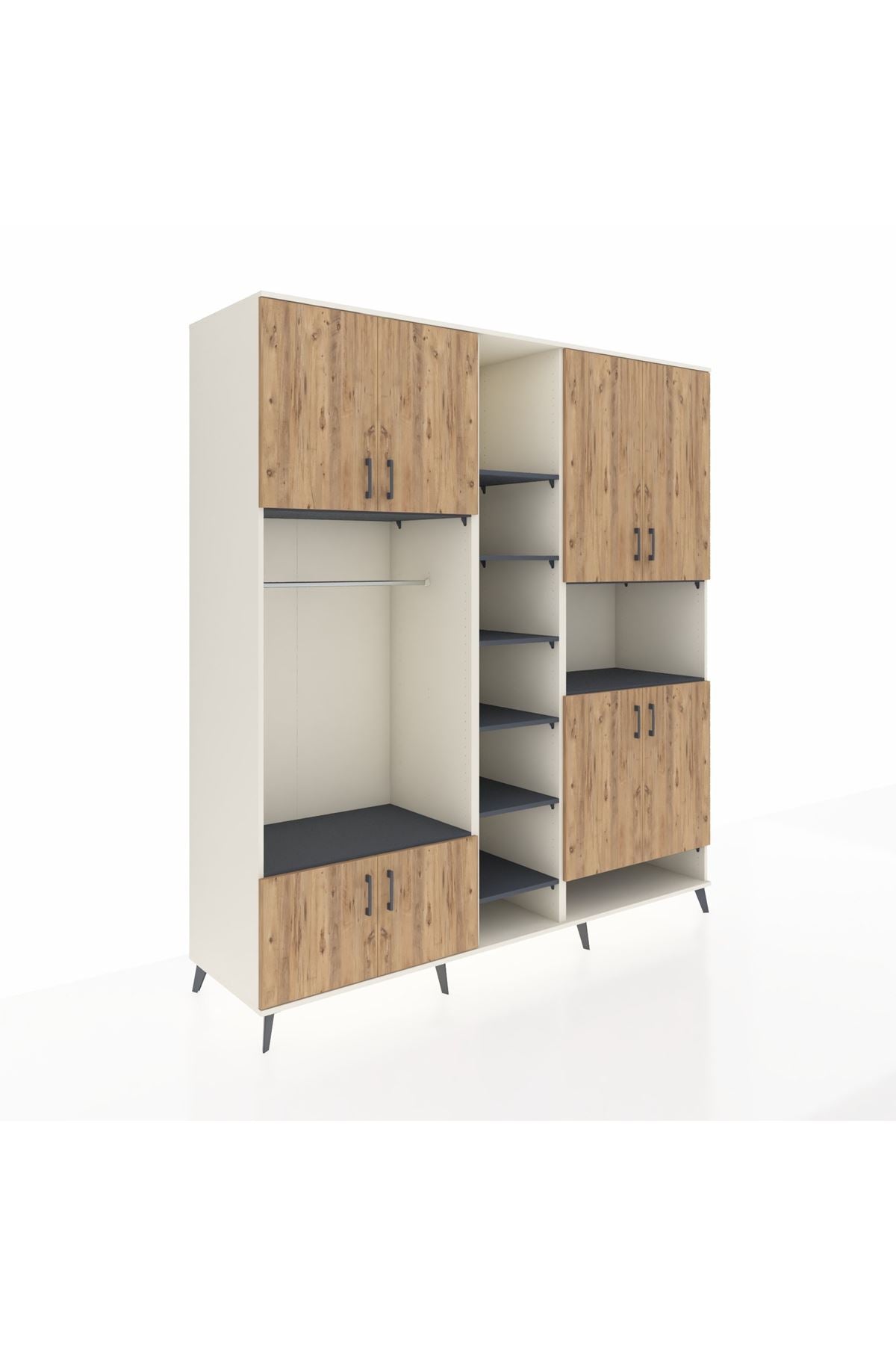 Kronos Dolap 18 Raflı 8 Kapaklı Tek Askılı 220x59x243 Aytaşı-Çam/Antrasit