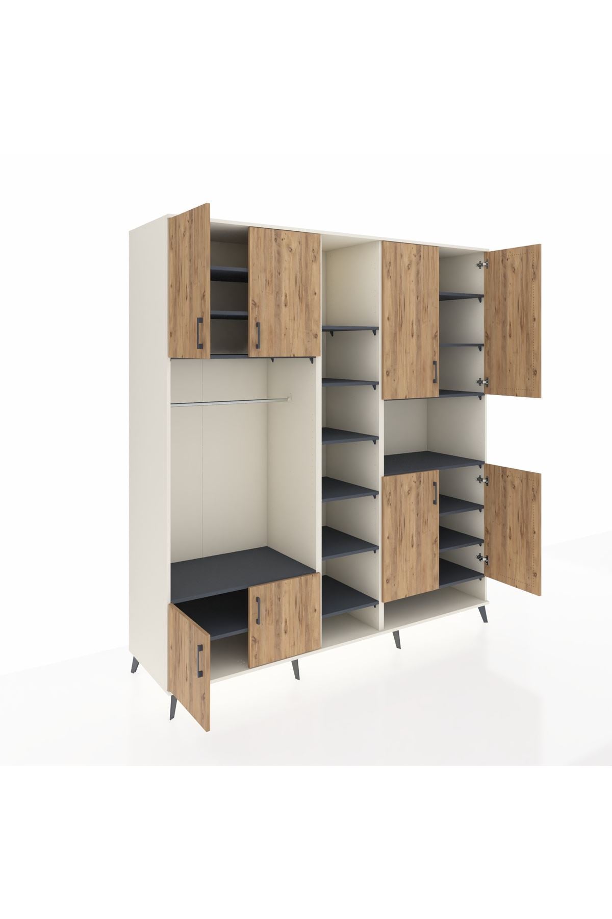 Kronos Dolap 18 Raflı 8 Kapaklı Tek Askılı 220x59x243 Aytaşı-Çam/Antrasit