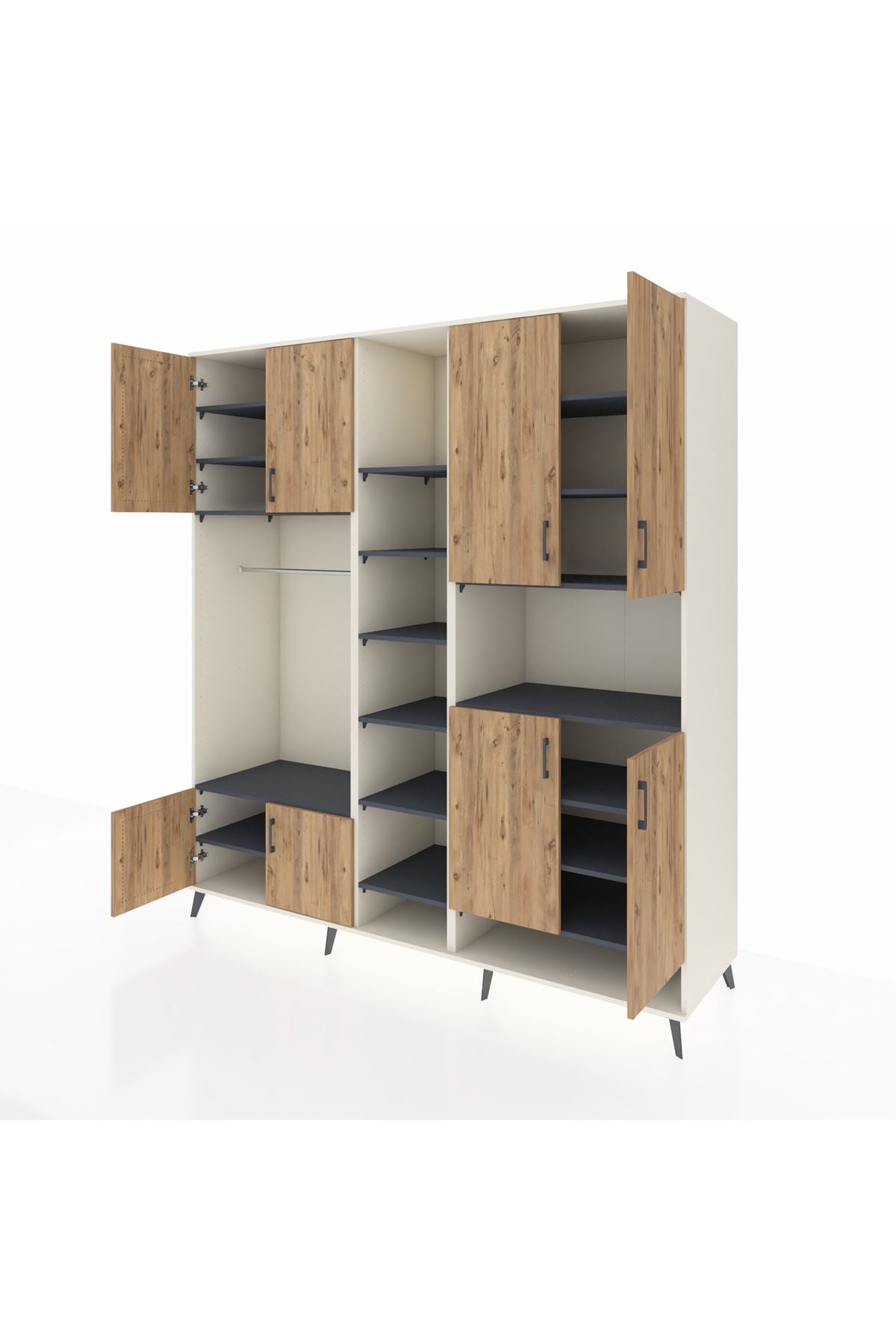 Kronos Dolap 18 Raflı 8 Kapaklı Tek Askılı 220x59x243 Aytaşı-Çam/Antrasit