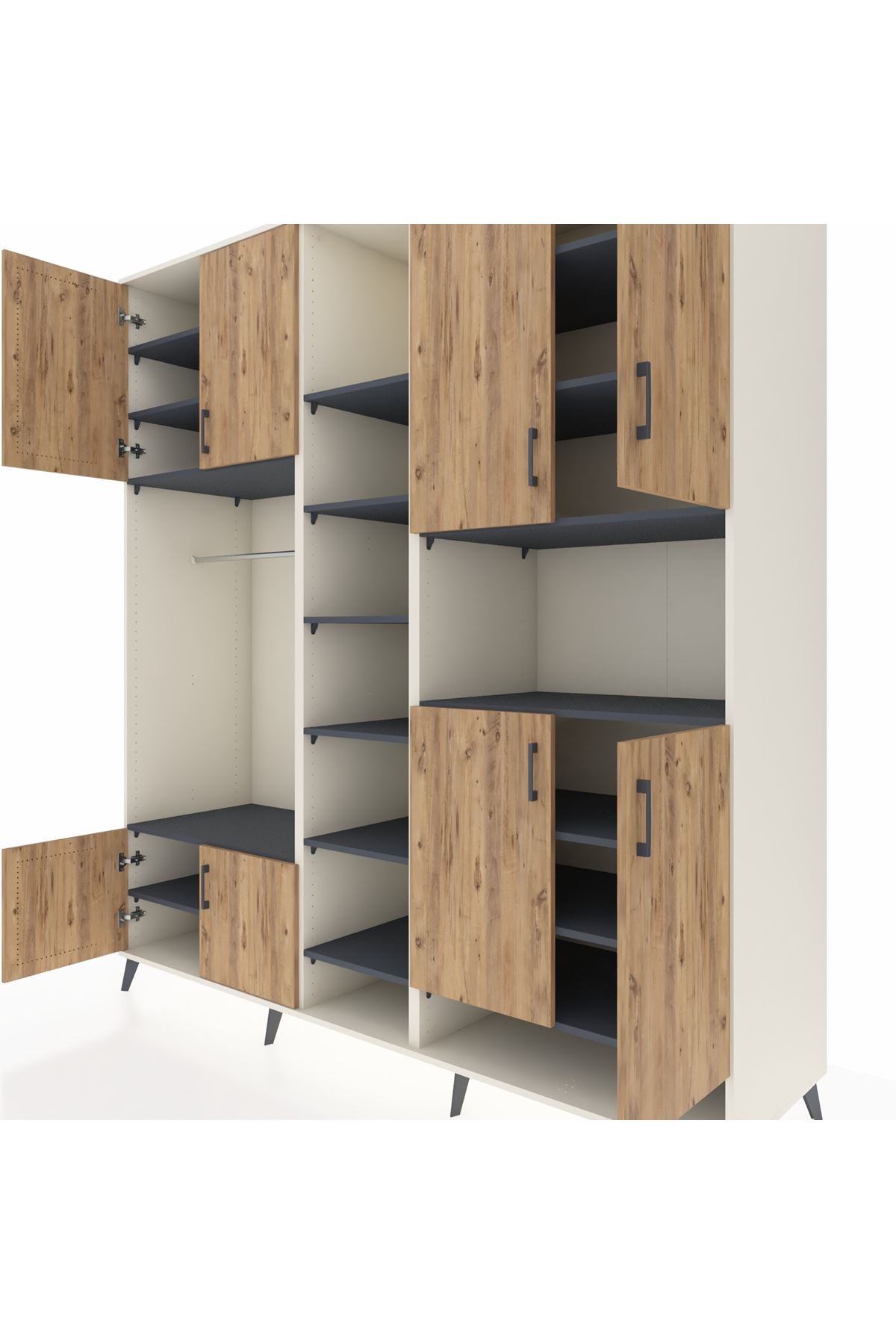 Kronos Dolap 18 Raflı 8 Kapaklı Tek Askılı 220x59x243 Aytaşı-Çam/Antrasit