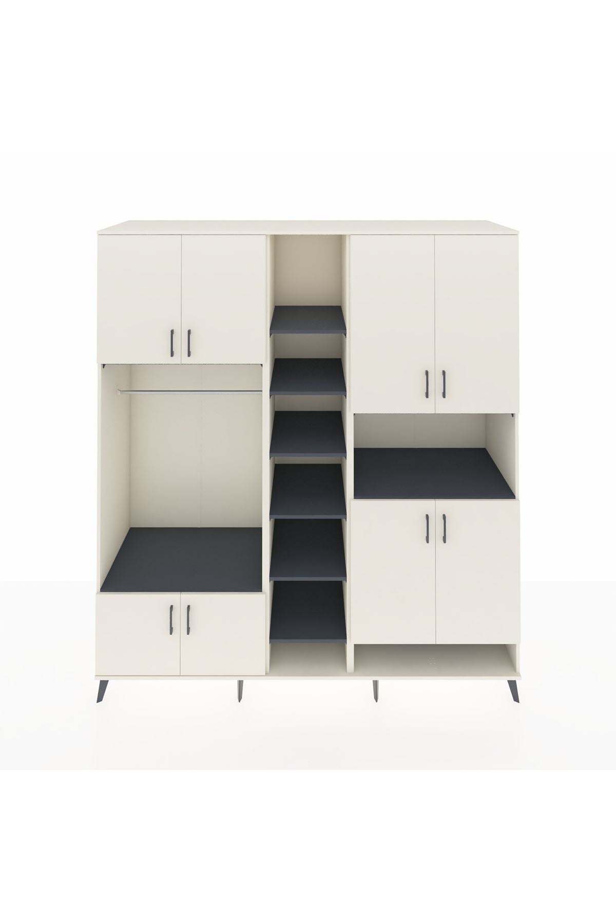 Kronos Dolap 18 Raflı 8 Kapaklı Tek Askılı 220x59x243 Aytaşı-Aytaşı/Antrasit