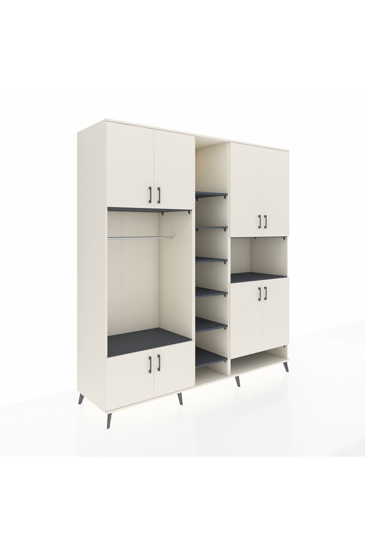 Kronos Dolap 18 Raflı 8 Kapaklı Tek Askılı 220x59x243 Aytaşı-Aytaşı/Antrasit