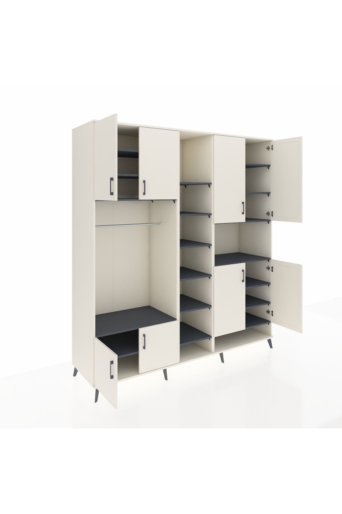 Kronos Dolap 18 Raflı 8 Kapaklı Tek Askılı 220x59x243 Aytaşı-Aytaşı/Antrasit