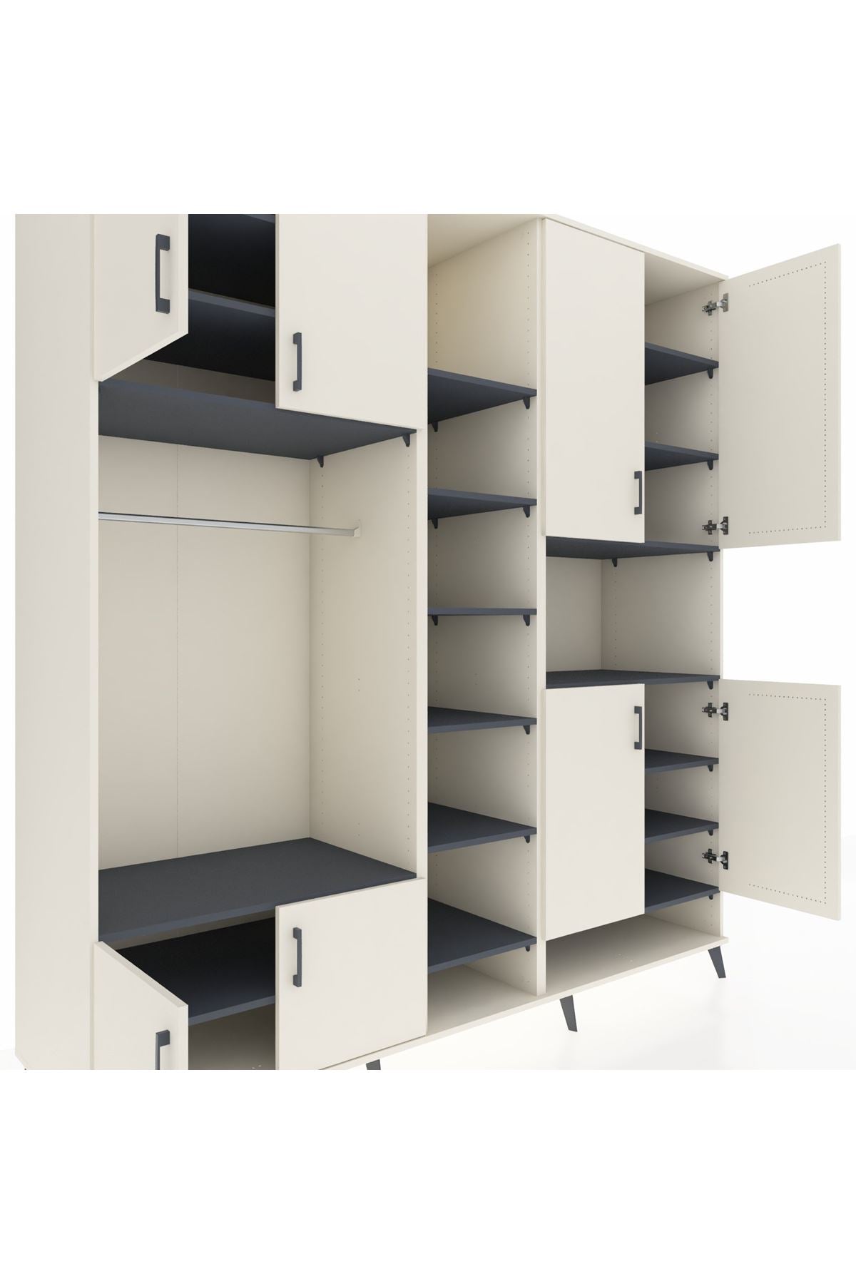 Kronos Dolap 18 Raflı 8 Kapaklı Tek Askılı 220x59x243 Aytaşı-Aytaşı/Antrasit