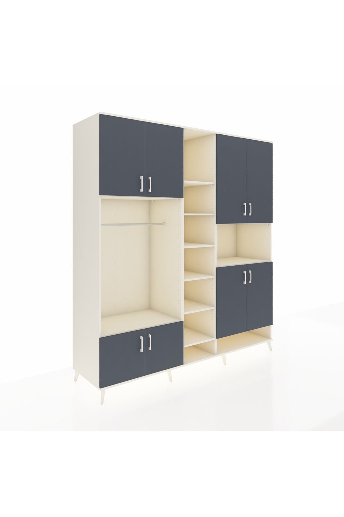 Kronos Dolap 18 Raflı 8 Kapaklı Tek Askılı 220x59x243 Aytaşı-Antrasit/Aytaşı