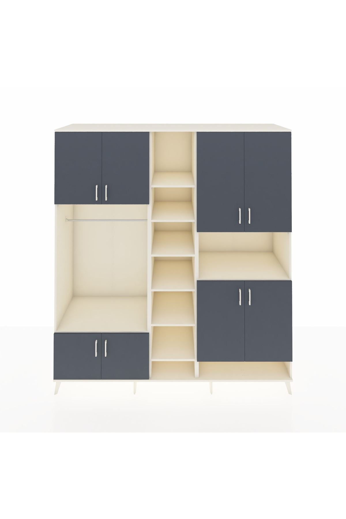 Kronos Dolap 18 Raflı 8 Kapaklı Tek Askılı 220x59x243 Aytaşı-Antrasit/Aytaşı