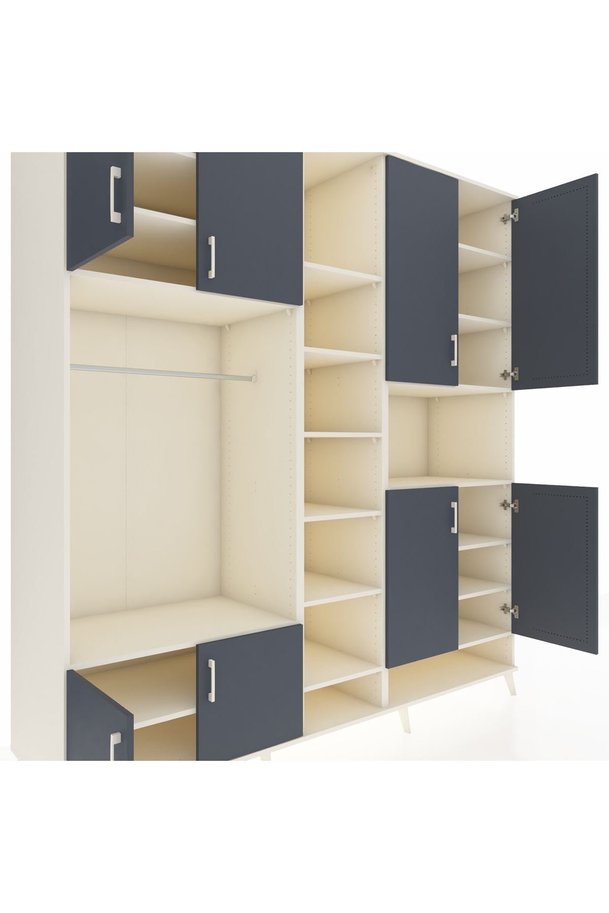 Kronos Dolap 18 Raflı 8 Kapaklı Tek Askılı 220x59x243 Aytaşı-Antrasit/Aytaşı