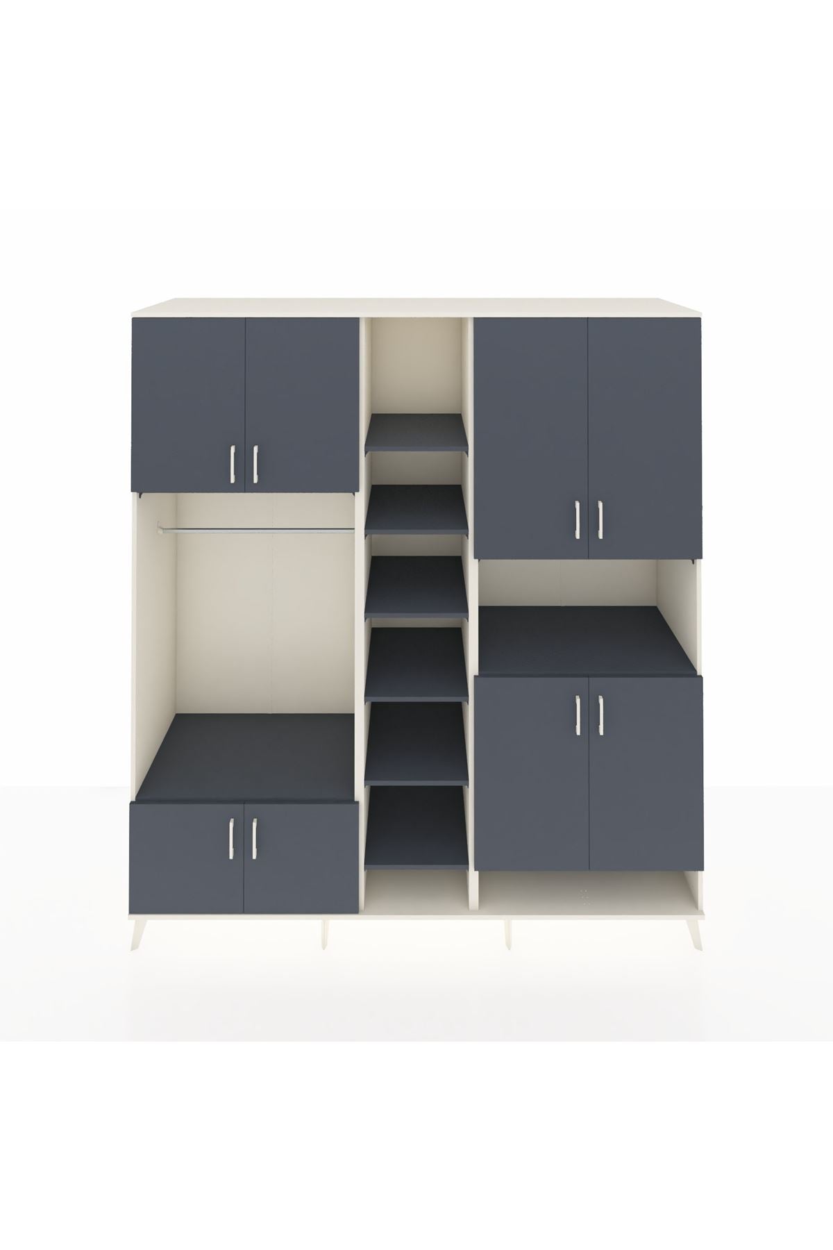 Kronos Dolap 18 Raflı 8 Kapaklı Tek Askılı 220x59x243 Aytaşı-Antrasit/Antrasit