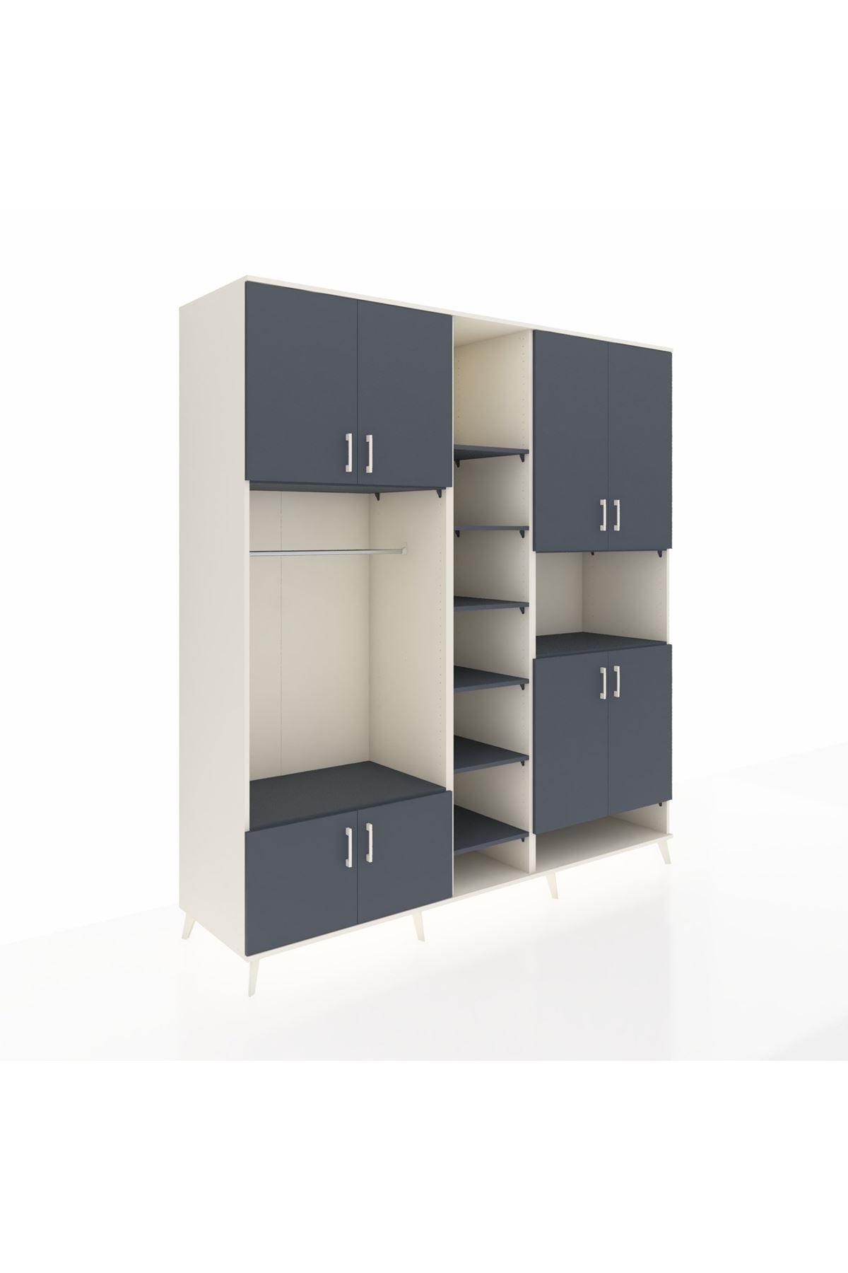 Kronos Dolap 18 Raflı 8 Kapaklı Tek Askılı 220x59x243 Aytaşı-Antrasit/Antrasit