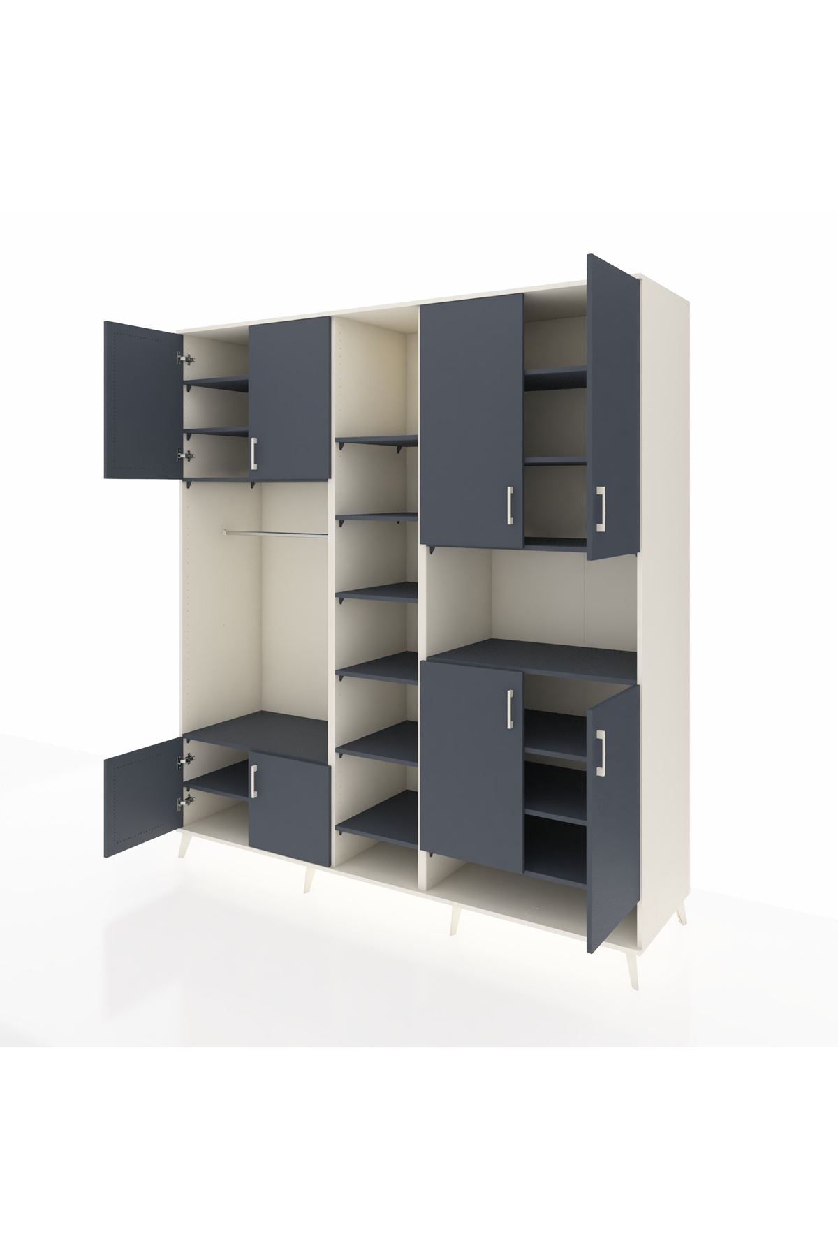 Kronos Dolap 18 Raflı 8 Kapaklı Tek Askılı 220x59x243 Aytaşı-Antrasit/Antrasit