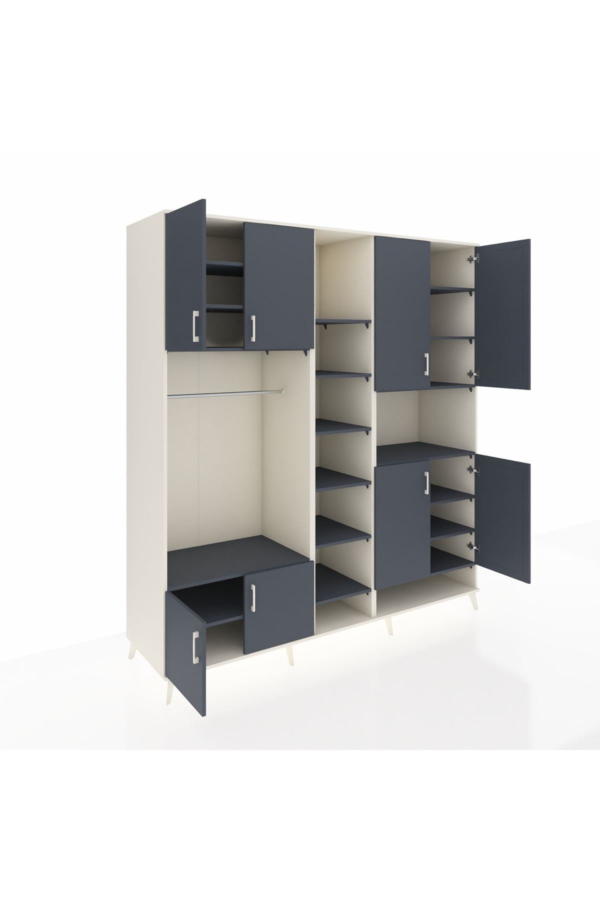 Kronos Dolap 18 Raflı 8 Kapaklı Tek Askılı 220x59x243 Aytaşı-Antrasit/Antrasit