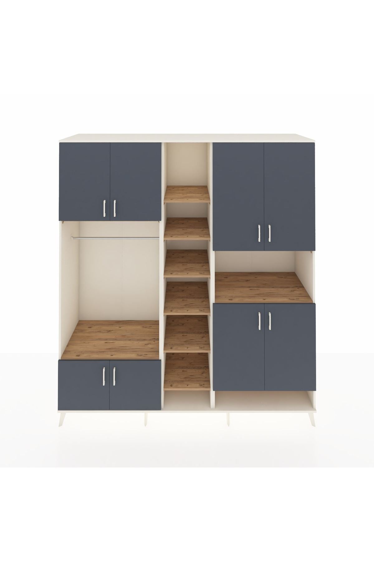 Kronos Dolap 18 Raflı 8 Kapaklı Tek Askılı 220x59x243 Aytaşı-Antrasit/Çam