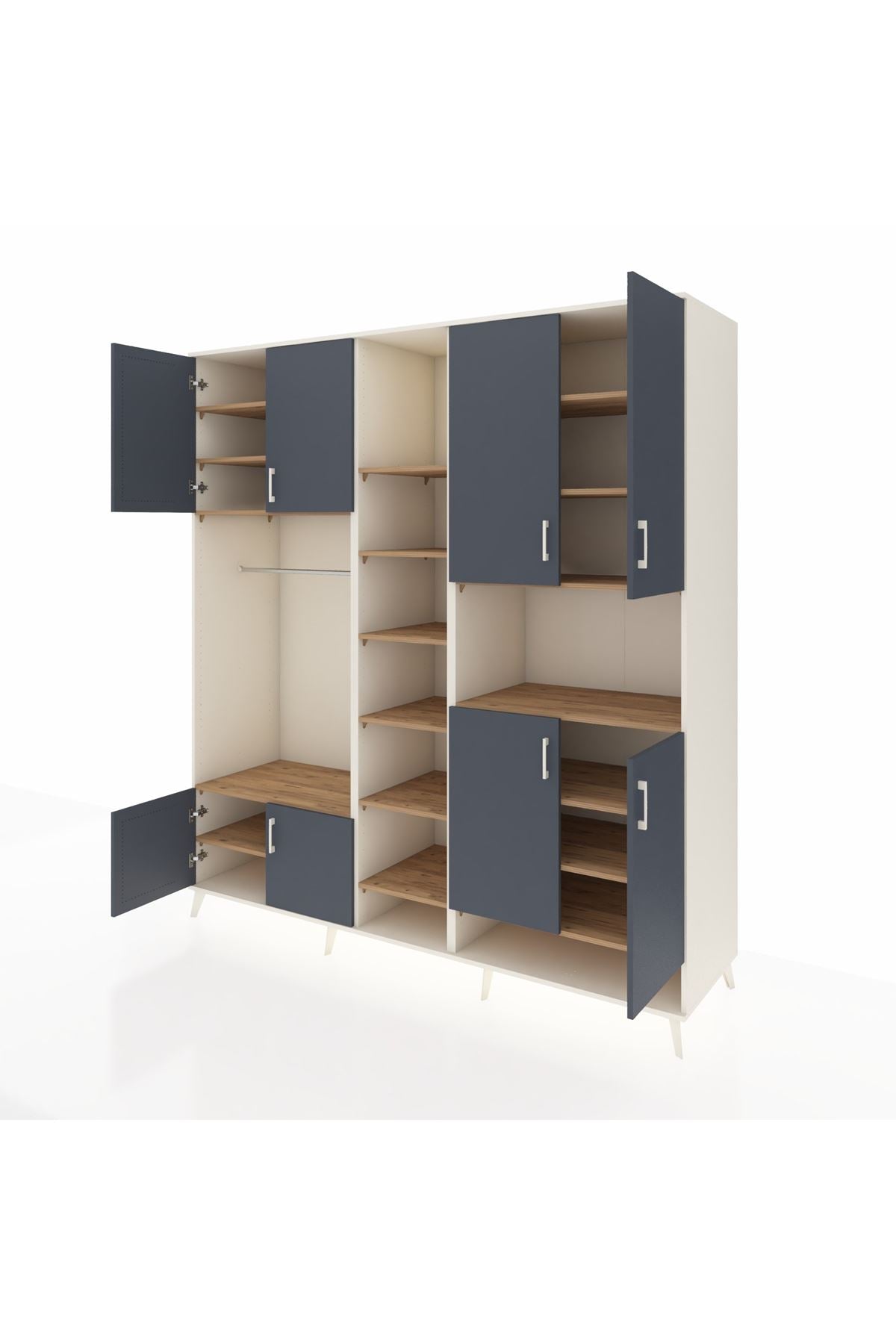 Kronos Dolap 18 Raflı 8 Kapaklı Tek Askılı 220x59x243 Aytaşı-Antrasit/Çam