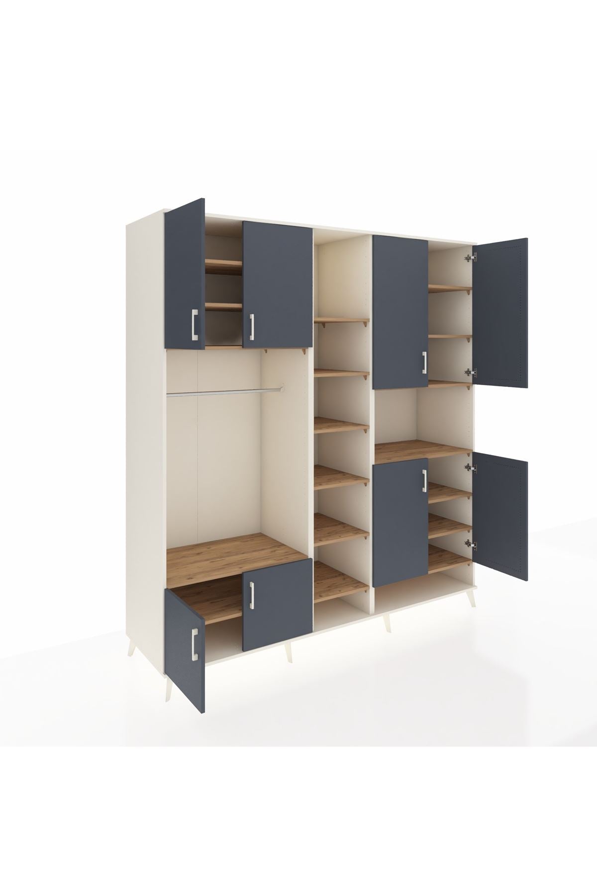 Kronos Dolap 18 Raflı 8 Kapaklı Tek Askılı 220x59x243 Aytaşı-Antrasit/Çam