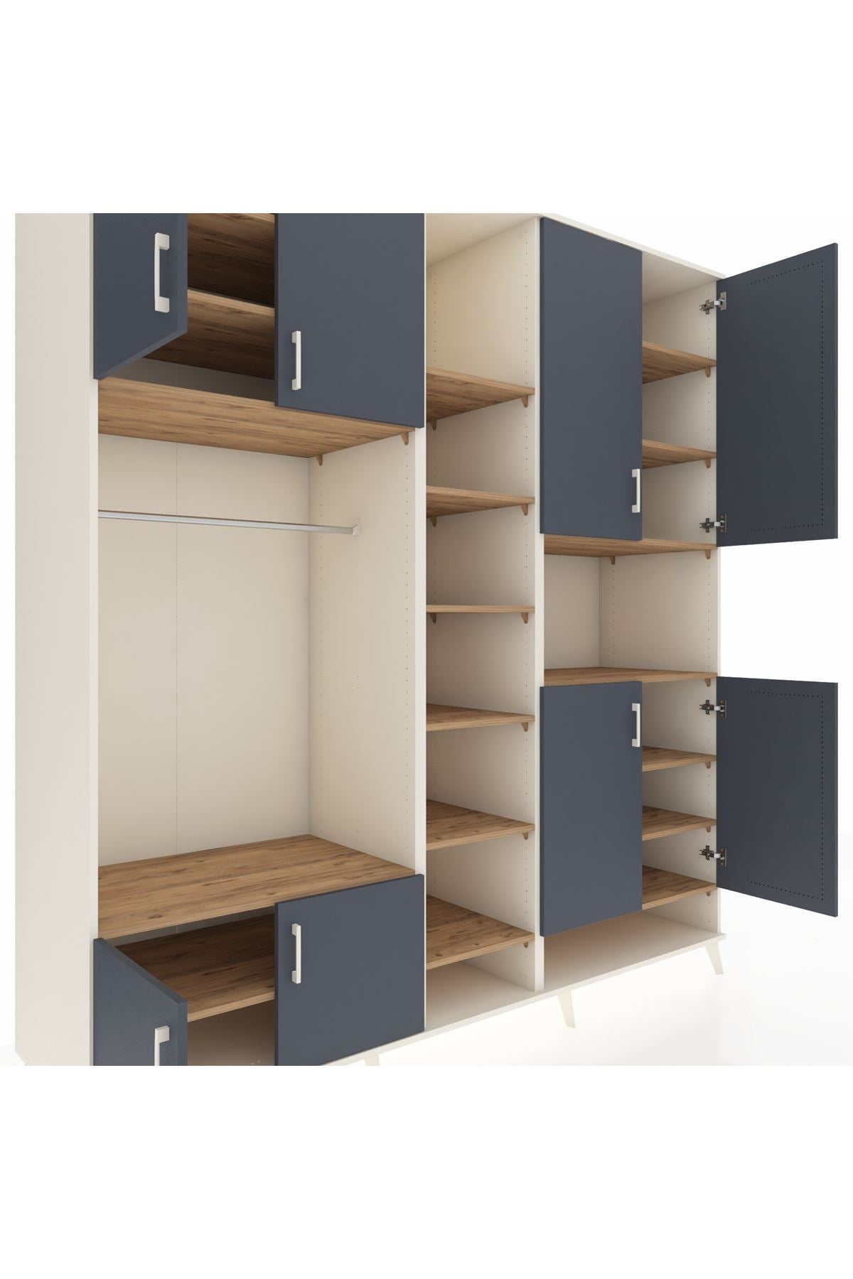 Kronos Dolap 18 Raflı 8 Kapaklı Tek Askılı 220x59x243 Aytaşı-Antrasit/Çam