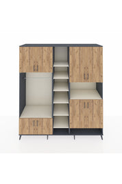 Kronos Dolap 18 Raflı 8 Kapaklı Tek Askılı 220x59x243 Antrasit-Çam/Aytaşı