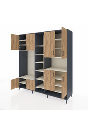 Kronos Dolap 18 Raflı 8 Kapaklı Tek Askılı 220x59x243 Antrasit-Çam/Aytaşı