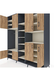 Kronos Dolap 18 Raflı 8 Kapaklı Tek Askılı 220x59x243 Antrasit-Çam/Aytaşı