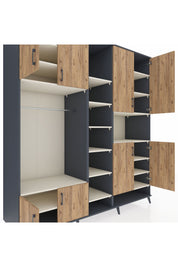 Kronos Dolap 18 Raflı 8 Kapaklı Tek Askılı 220x59x243 Antrasit-Çam/Aytaşı