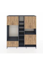 Kronos Dolap 18 Raflı 8 Kapaklı Tek Askılı 220x59x243 Antrasit-Çam/Antrasit