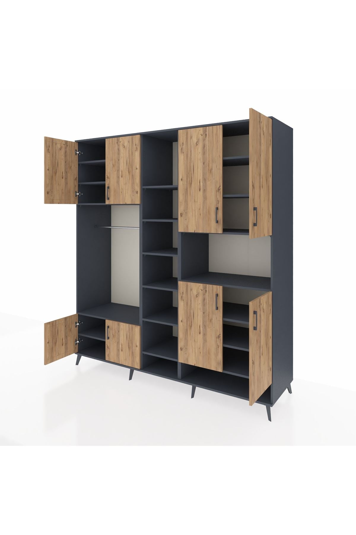 Kronos Dolap 18 Raflı 8 Kapaklı Tek Askılı 220x59x243 Antrasit-Çam/Antrasit