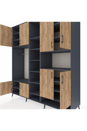 Kronos Dolap 18 Raflı 8 Kapaklı Tek Askılı 220x59x243 Antrasit-Çam/Antrasit