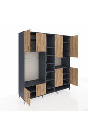 Kronos Dolap 18 Raflı 8 Kapaklı Tek Askılı 220x59x243 Antrasit-Çam/Antrasit