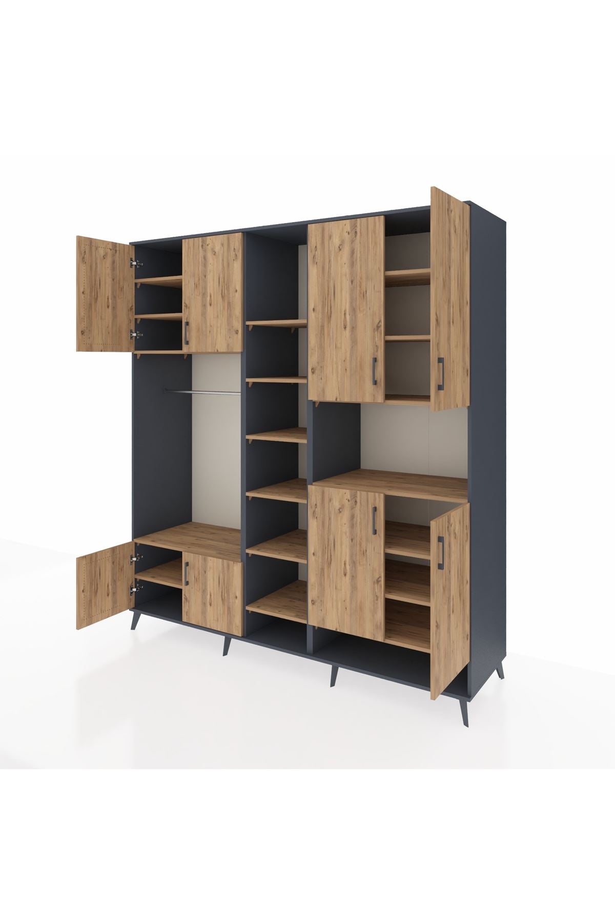 Kronos Dolap 18 Raflı 8 Kapaklı Tek Askılı 220x59x243 Antrasit-Çam/Çam