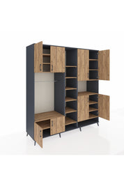 Kronos Dolap 18 Raflı 8 Kapaklı Tek Askılı 220x59x243 Antrasit-Çam/Çam