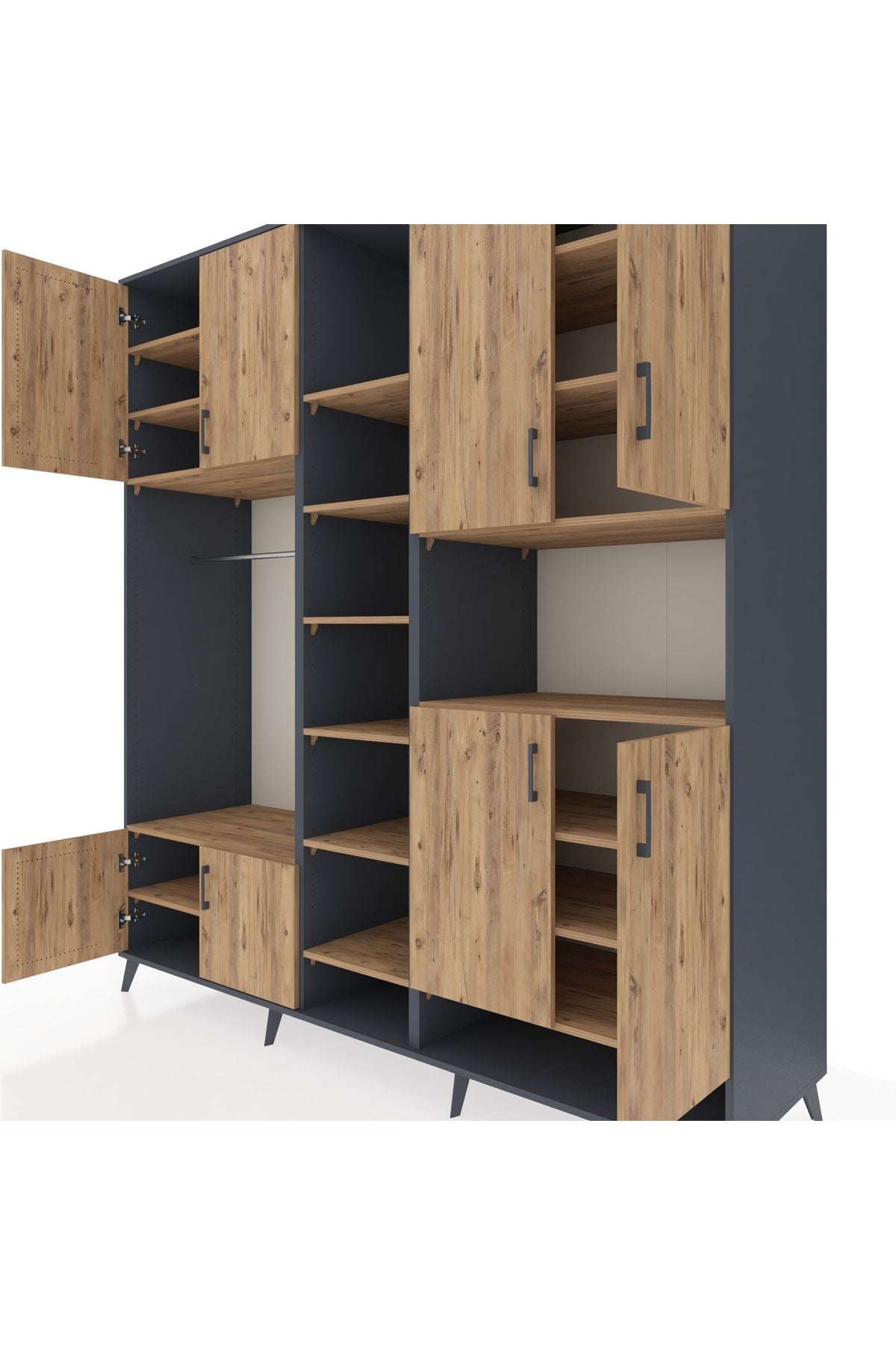 Kronos Dolap 18 Raflı 8 Kapaklı Tek Askılı 220x59x243 Antrasit-Çam/Çam