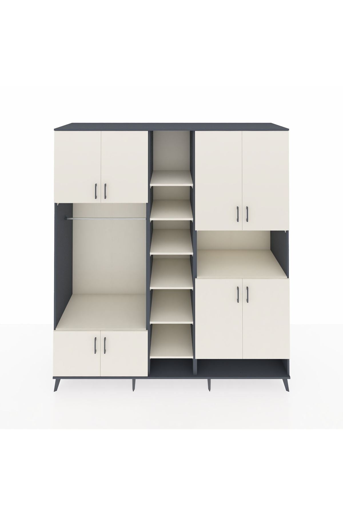 Kronos Dolap 18 Raflı 8 Kapaklı Tek Askılı 220x59x243 Antrasit-Aytaşı/Aytaşı