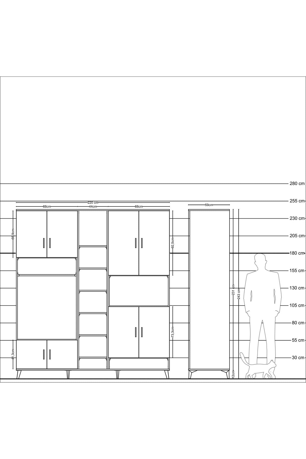 Kronos Dolap 18 Raflı 8 Kapaklı Tek Askılı 220x59x243 - S784M051V12C