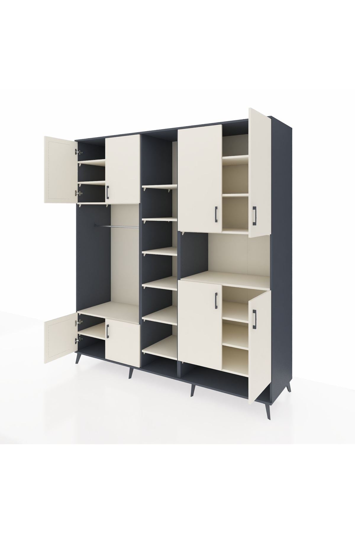 Kronos Dolap 18 Raflı 8 Kapaklı Tek Askılı 220x59x243 Antrasit-Aytaşı/Aytaşı