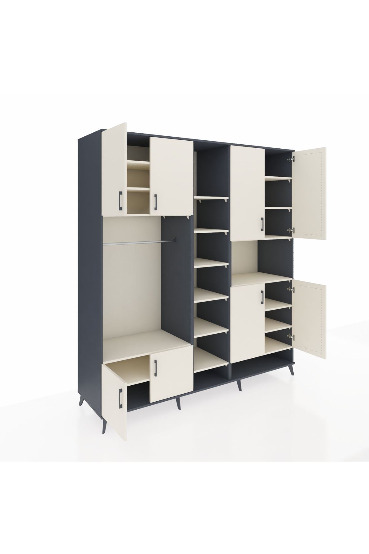 Kronos Dolap 18 Raflı 8 Kapaklı Tek Askılı 220x59x243 Antrasit-Aytaşı/Aytaşı