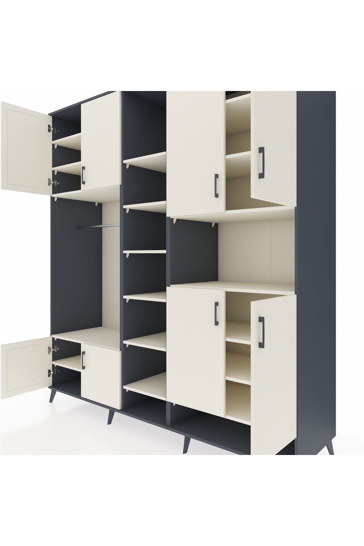 Kronos Dolap 18 Raflı 8 Kapaklı Tek Askılı 220x59x243 Antrasit-Aytaşı/Aytaşı