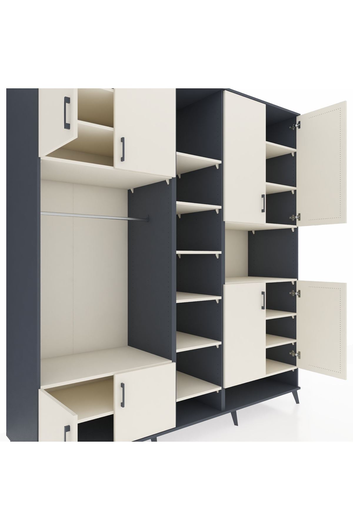 Kronos Dolap 18 Raflı 8 Kapaklı Tek Askılı 220x59x243 Antrasit-Aytaşı/Aytaşı